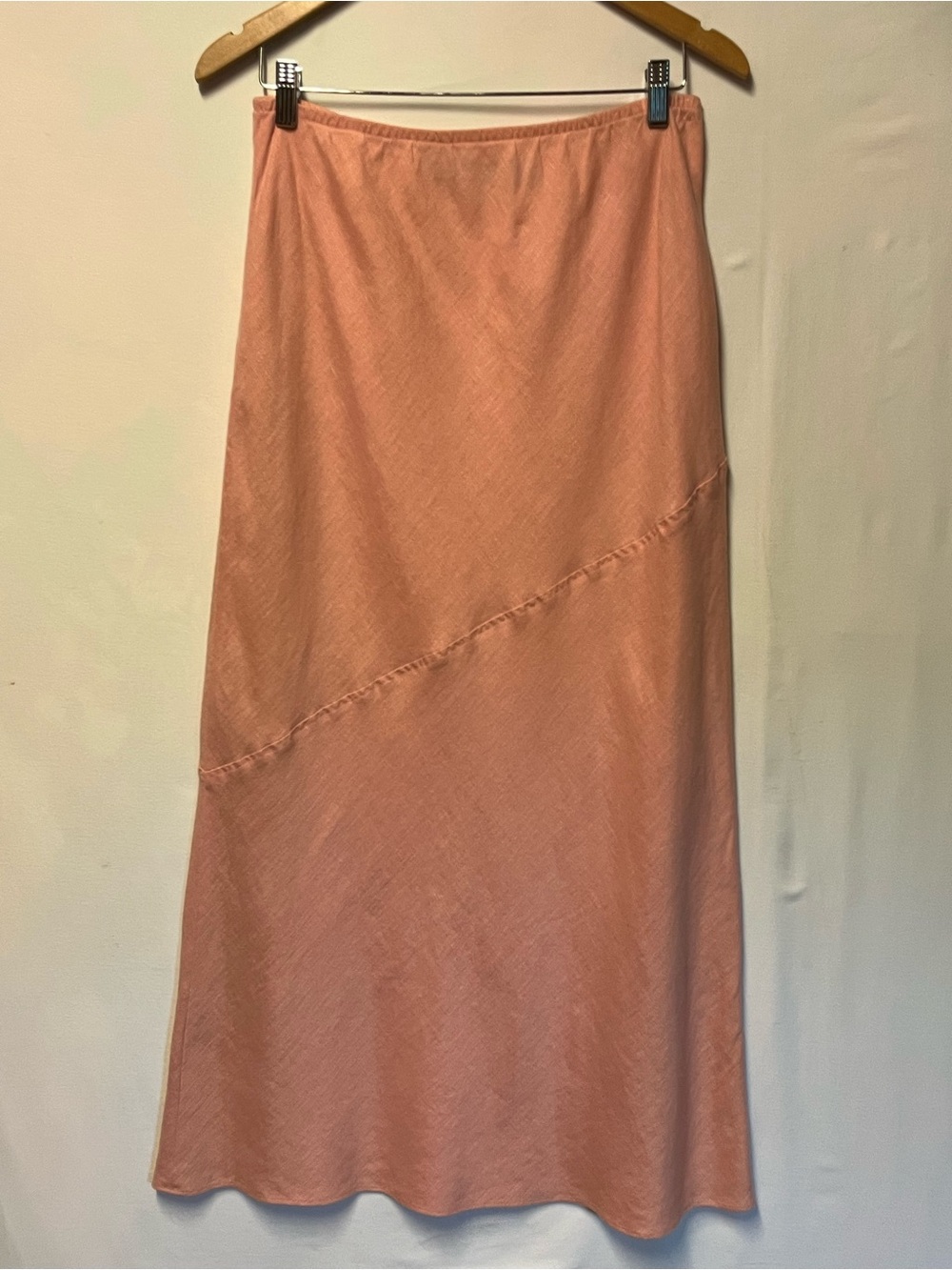 Nordstrom 100% Linen Blush Pink Maxi Skirt Large Pull On Cottage Prairie Coastal - Picture 2 of 9